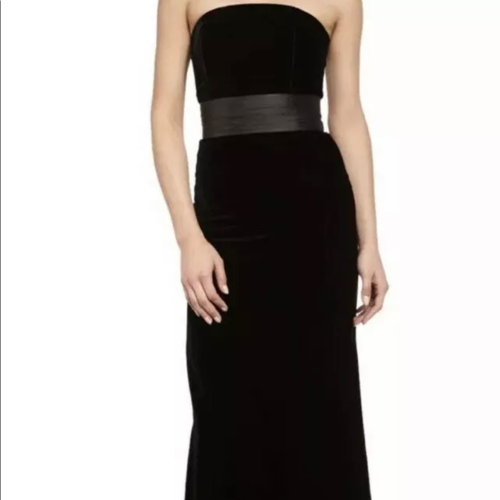 Sachin & Babi Noir Strapless Velvet Belted Gown